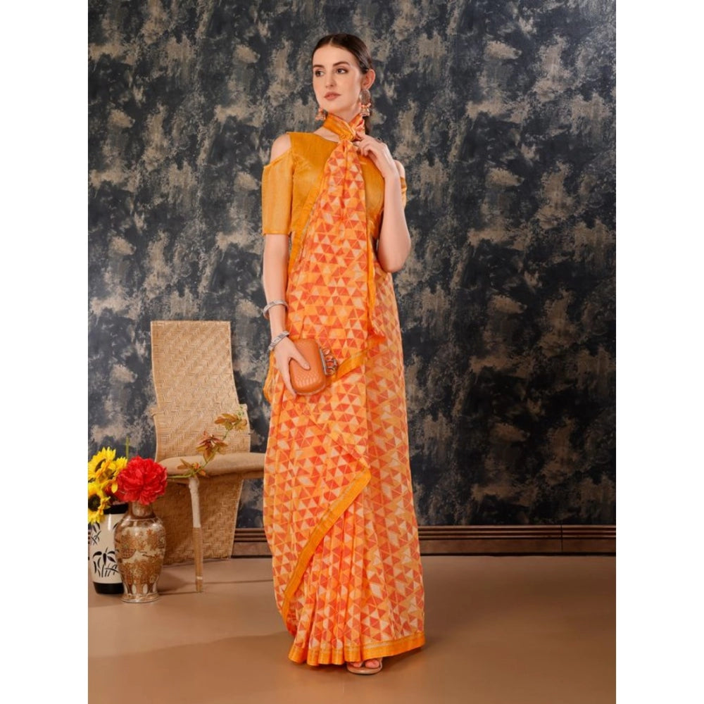 Generic Women's Zomto Printed Saree With Unstitched Blouse (Light Orange, 5-6 Mtrs)