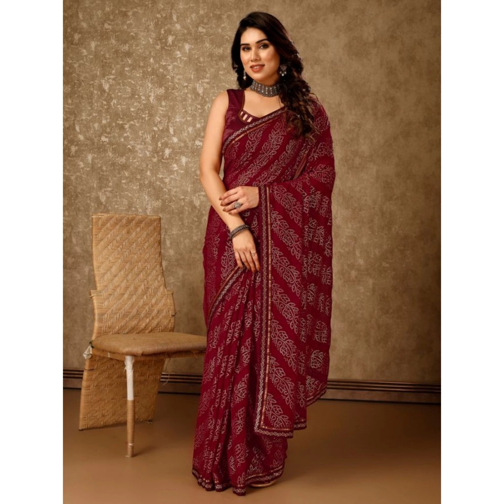 Generic Women's Zomto Bandhani Saree With Unstitched Blouse (Maroon, 5-6 Mtrs)