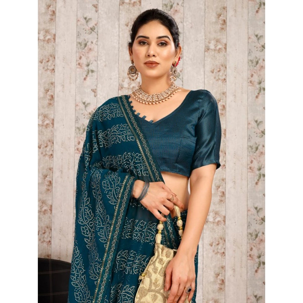 Generic Women's Zomto Bandhini Saree With Unstitched Blouse (Blue, 5-6 Mtrs)