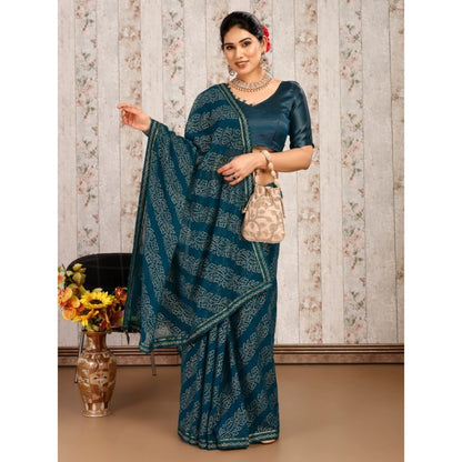 Generic Women's Zomto Bandhani Saree With Unstitched Blouse (Blue, 5-6 Mtrs)