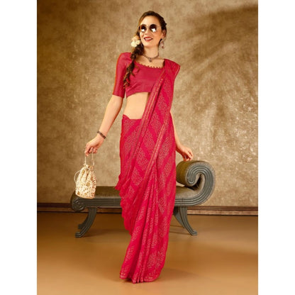 Generic Women's Zomto Bandhini Saree With Unstitched Blouse (Pink, 5-6 Mtrs)