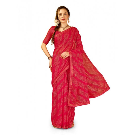 Generic Women's Zomto Bandhani Saree With Unstitched Blouse (Pink, 5-6 Mtrs)