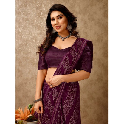 Generic Women's Zomto Bandhani Saree With Unstitched Blouse (Wine, 5-6 Mtrs)