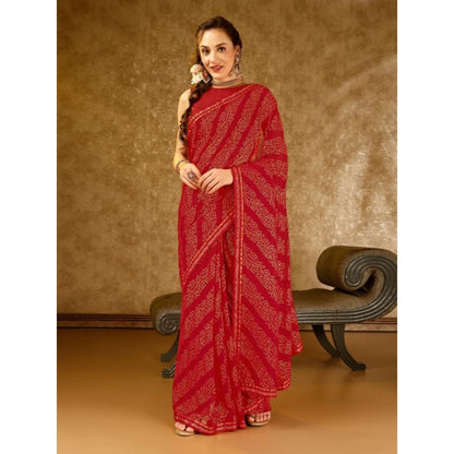 Generic Women's Zomto Bandhini Saree With Unstitched Blouse (Red, 5-6 Mtrs)