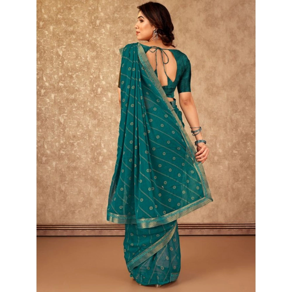 Generic Women's Zomto Bandhani Saree With Unstitched Blouse (Teal Blue, 5-6 Mtrs)