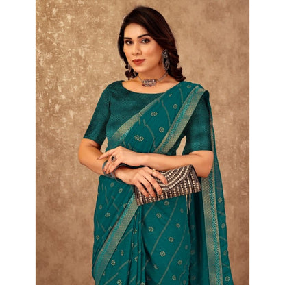 Generic Women's Zomto Bandhini Saree With Unstitched Blouse (Teal Blue, 5-6 Mtrs)