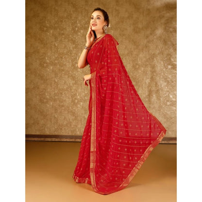 Generic Women's Zomto Bandhani Saree With Unstitched Blouse (Red, 5-6 Mtrs)