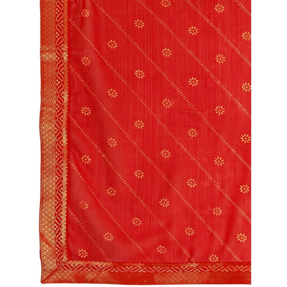 Generic Women's Zomto Bandhini Saree With Unstitched Blouse (Red, 5-6 Mtrs)