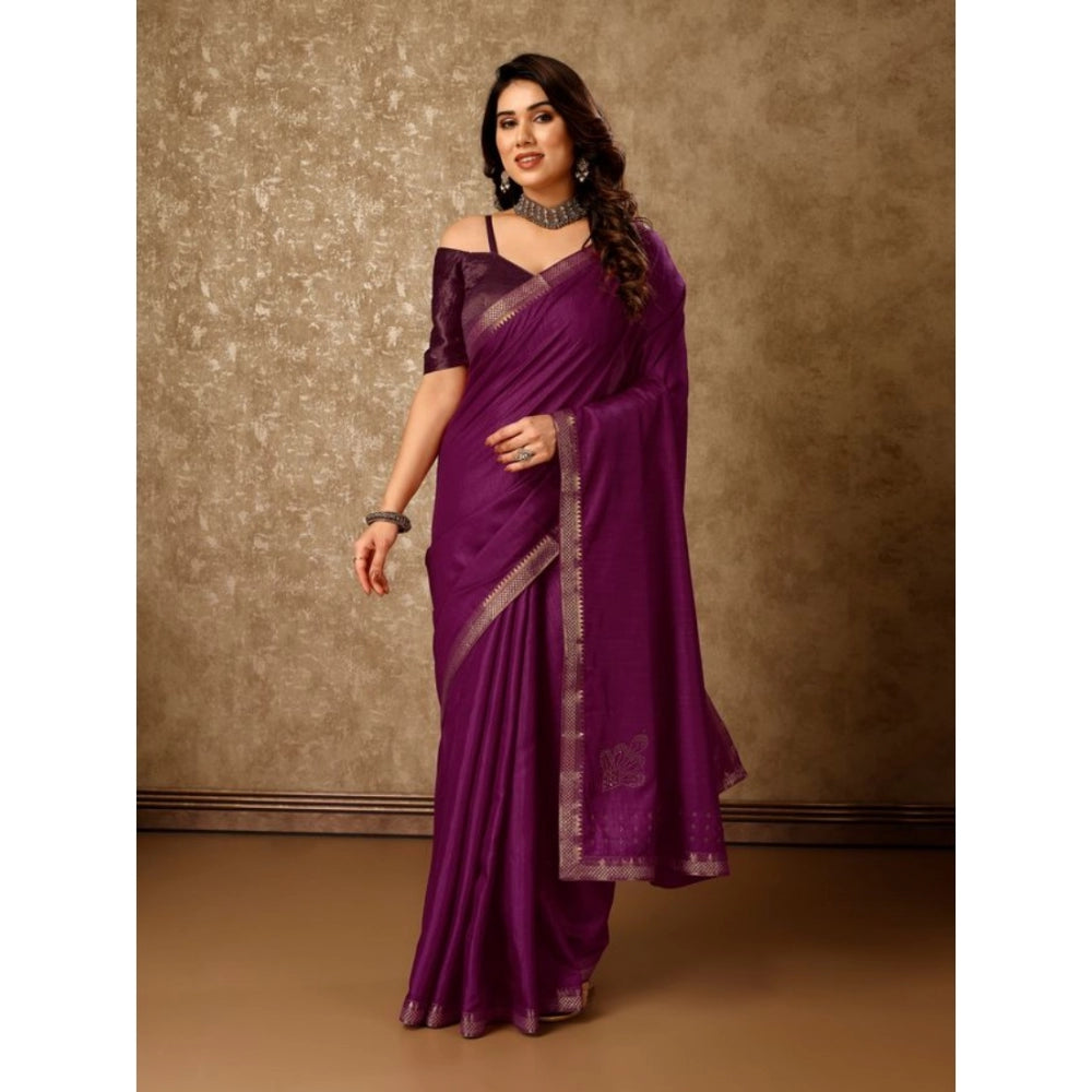 Generic Women's Vichitra Swiroshki Butta Saree With Unstitched Blouse (Wine, 5-6 Mtrs)