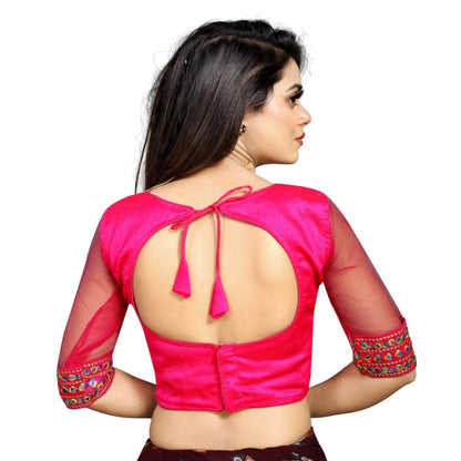 Generic Women's Phantom Silk Embroidery Readymade Blouse (Pink, Size: Free Size)