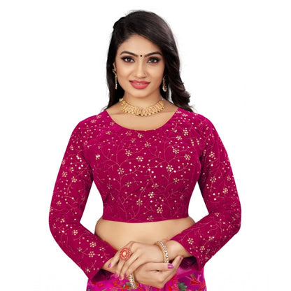 Generic Women's Velvet Embroidery Readymade Blouse (Pink, Size: Free Size)