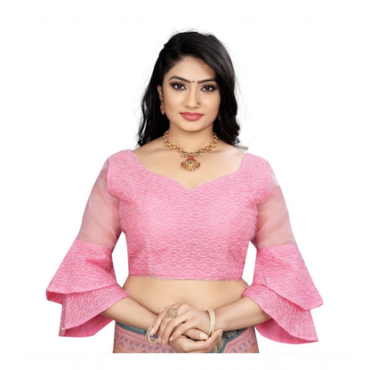 Generic Women's Organza Embroidery Readymade Blouse (Pink, Size: Free Size)