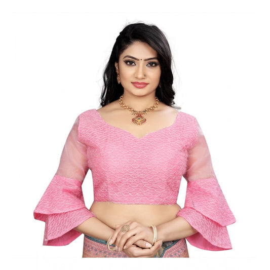 Generic Women's Organza Embroidery Readymade Blouse (Pink, Size: Free Size)