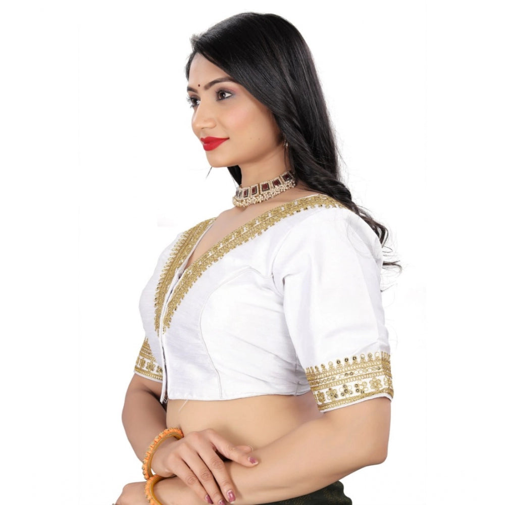 Generic Women's Banglory Embroidery Readymade Blouse (White, Size: Free Size)