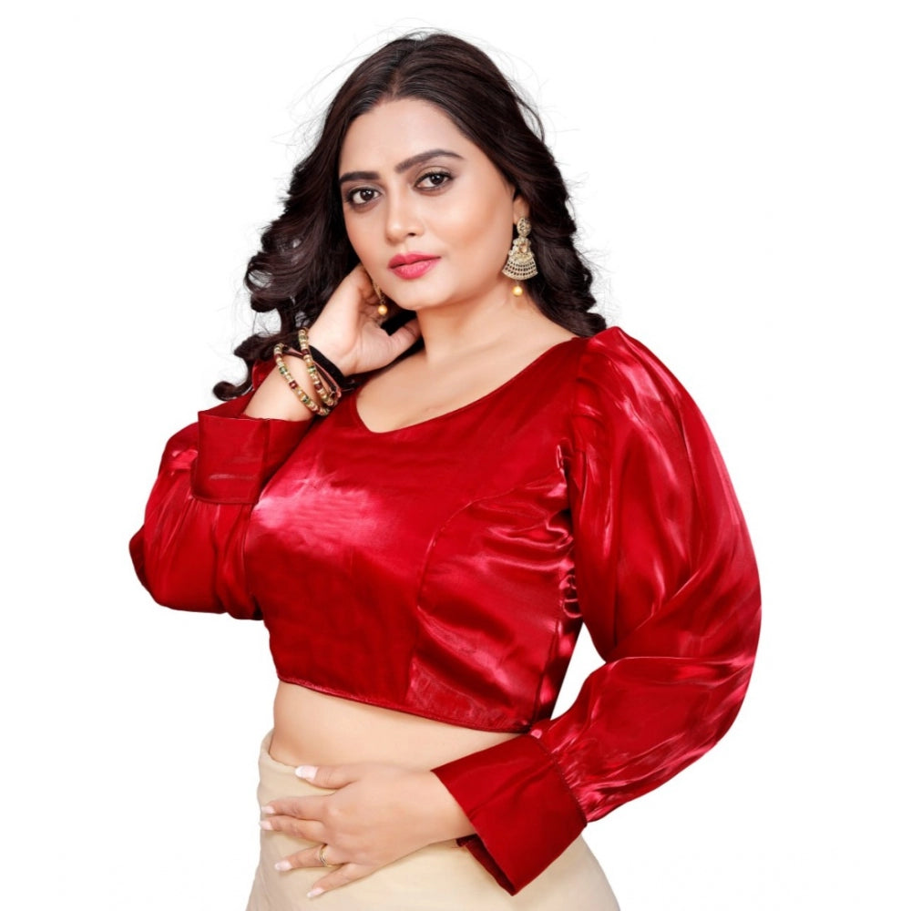 Generic Women's Organza Plain Readymade Blouse (Red, Size: Free Size)