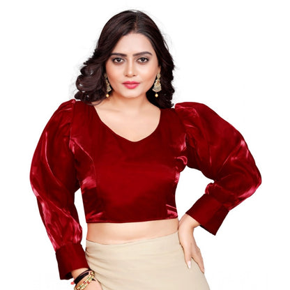 Generic Women's Organza Plain Readymade Blouse (Maroon, Size: Free Size)