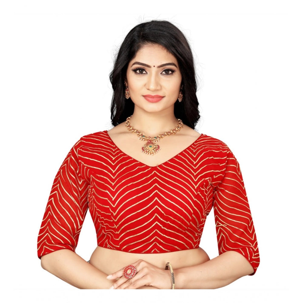 Generic Women's Georgette Embroidery Readymade Blouse (Red, Size: Free Size)