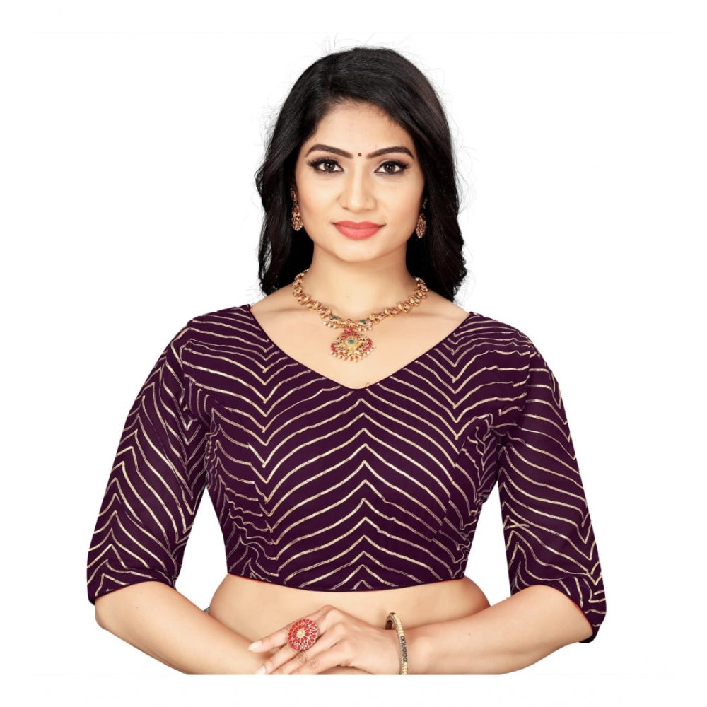 Generic Women's Georgette Embroidery Readymade Blouse (Purple, Size: Free Size)