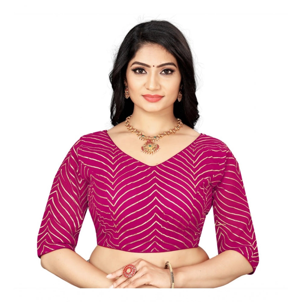 Generic Women's Georgette Embroidery Readymade Blouse (Pink, Size: Free Size)