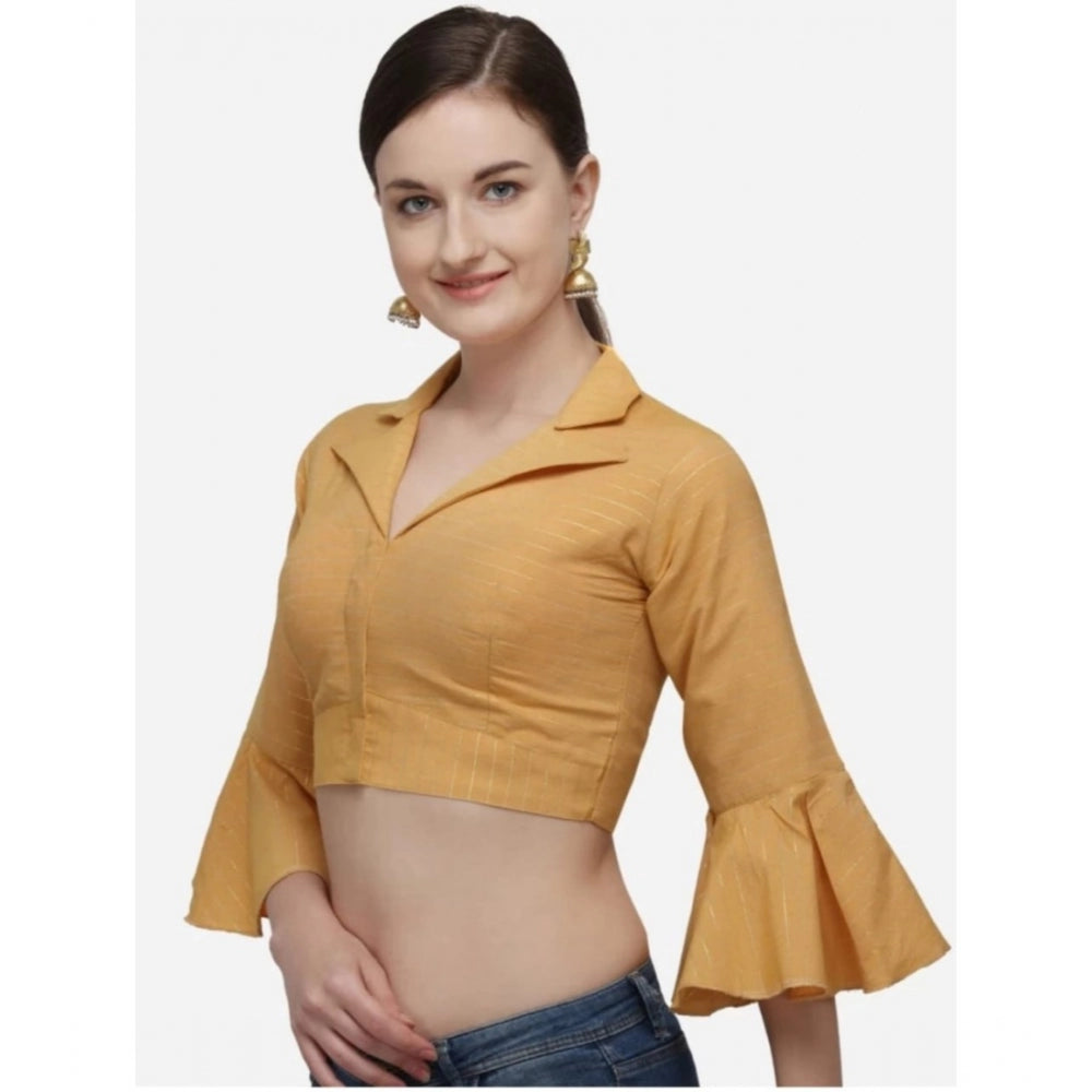 Generic Women's Cotton Striped Readymade Blouse (Mustard, Size: Free Size)