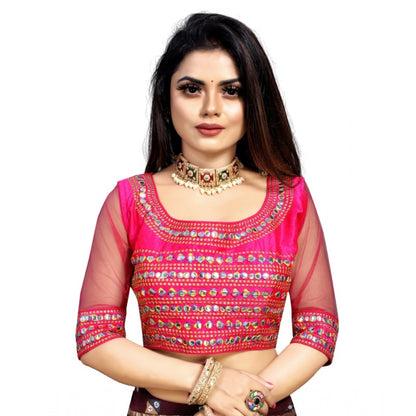 Generic Women's Phantom Silk Embroidery Readymade Blouse (Pink, Size: Free Size)