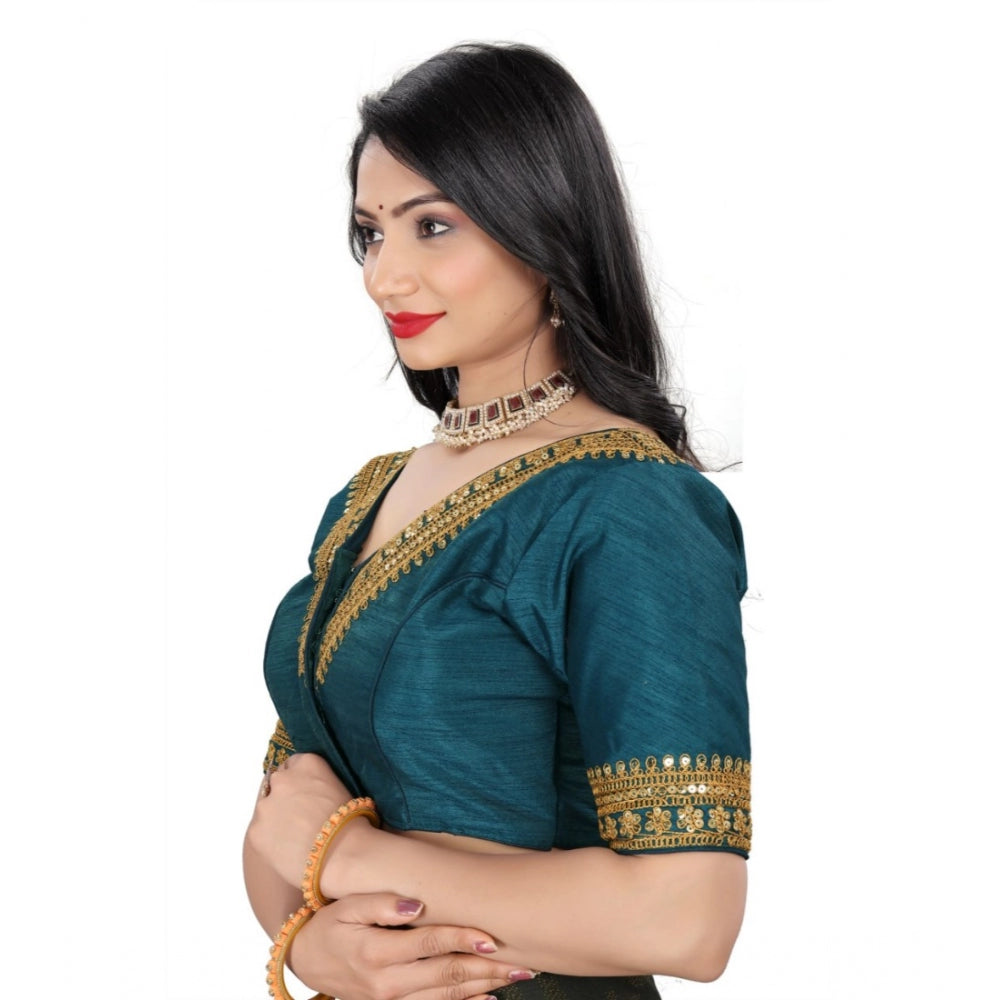 Generic Women's Banglory Embroidery Readymade Blouse (Teal, Size: Free Size)