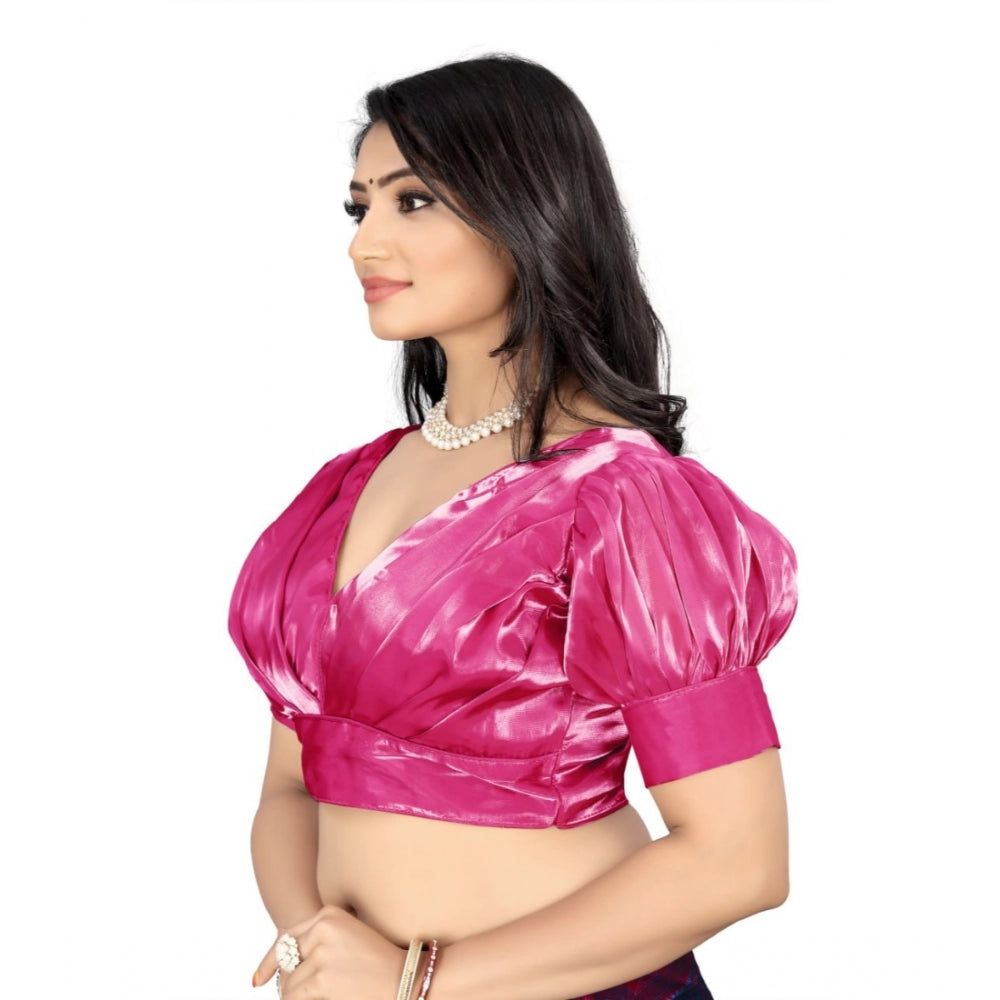 Generic Women's Organza Plain Readymade Blouse (Pink, Size: Free Size)