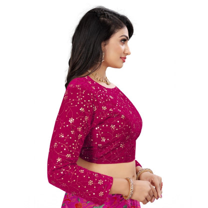 Generic Women's Velvet Embroidery Readymade Blouse (Pink, Size: Free Size)