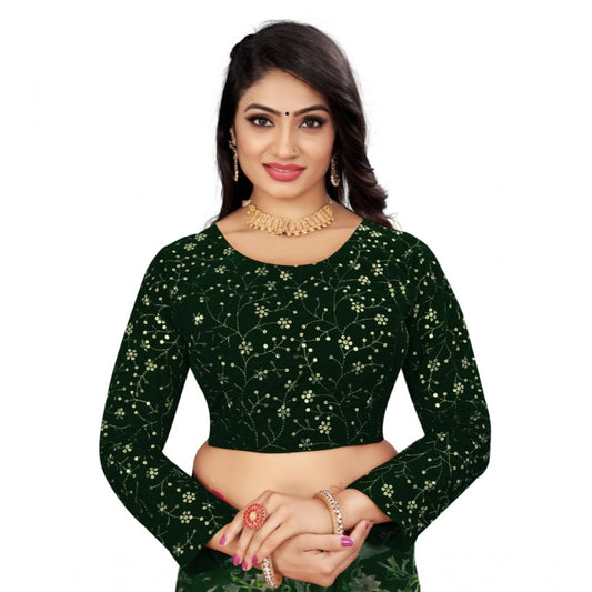 Generic Women's Velvet Embroidery Readymade Blouse (Green, Size: Free Size)