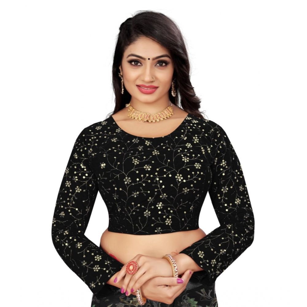 Generic Women's Velvet Embroidery Readymade Blouse (Black, Size: Free Size)