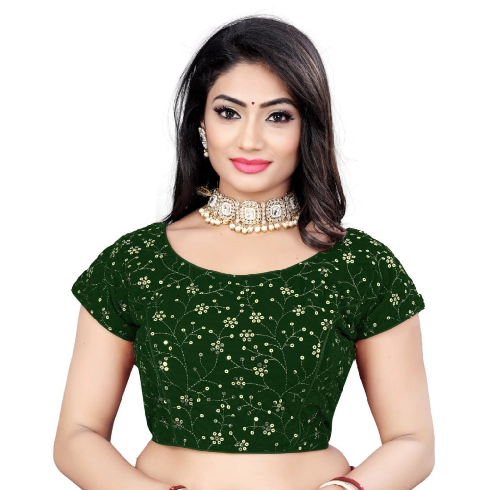 Generic Women's Velvet Sequins Readymade Blouse (Green, Size: Free Size)