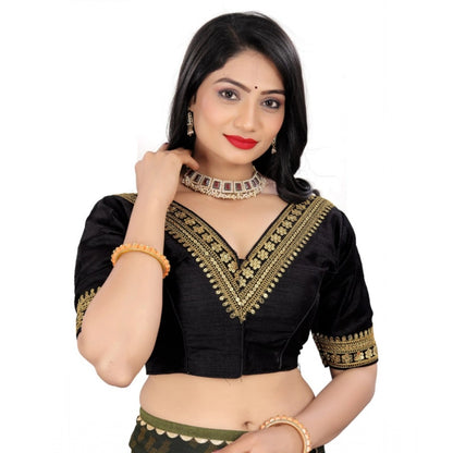 Generic Women's Banglory Embroidery Readymade Blouse (Black, Size: Free Size)