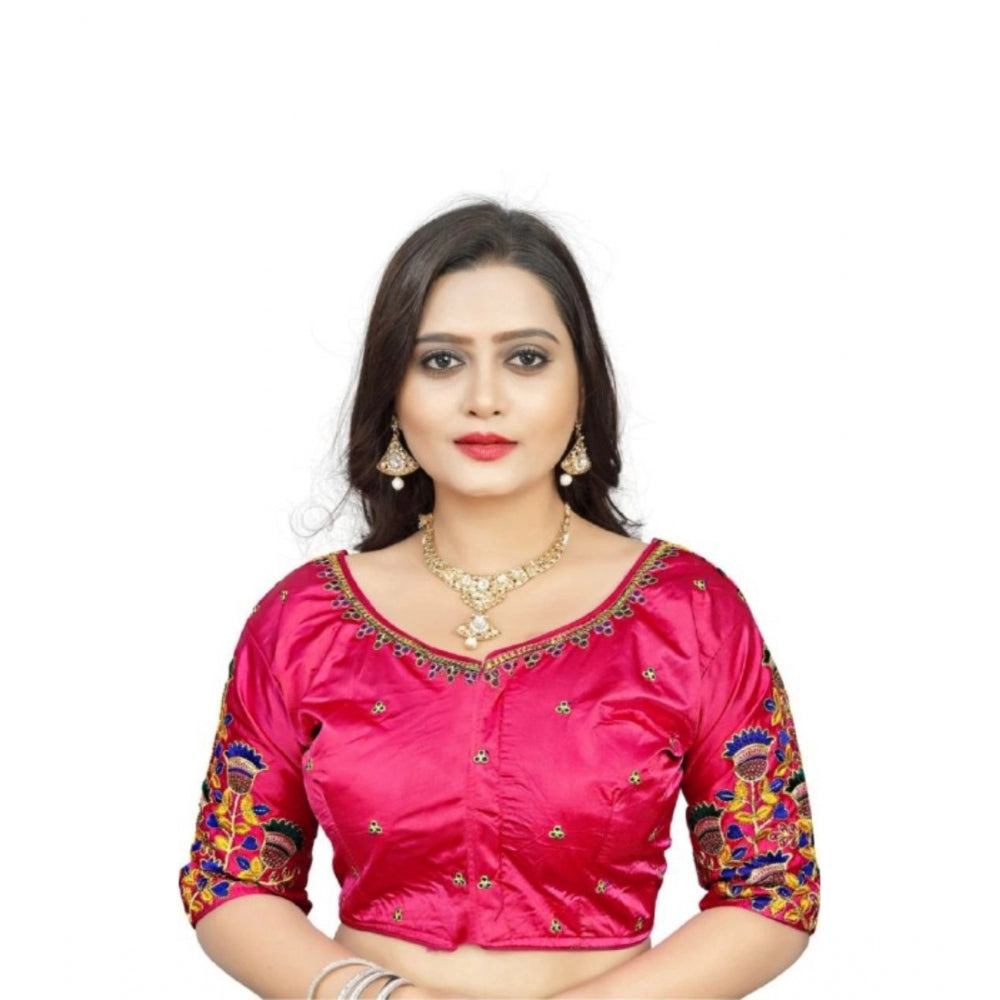 Generic Women's Malai Silk Floral Readymade Blouse (Pink, Size: Free Size)