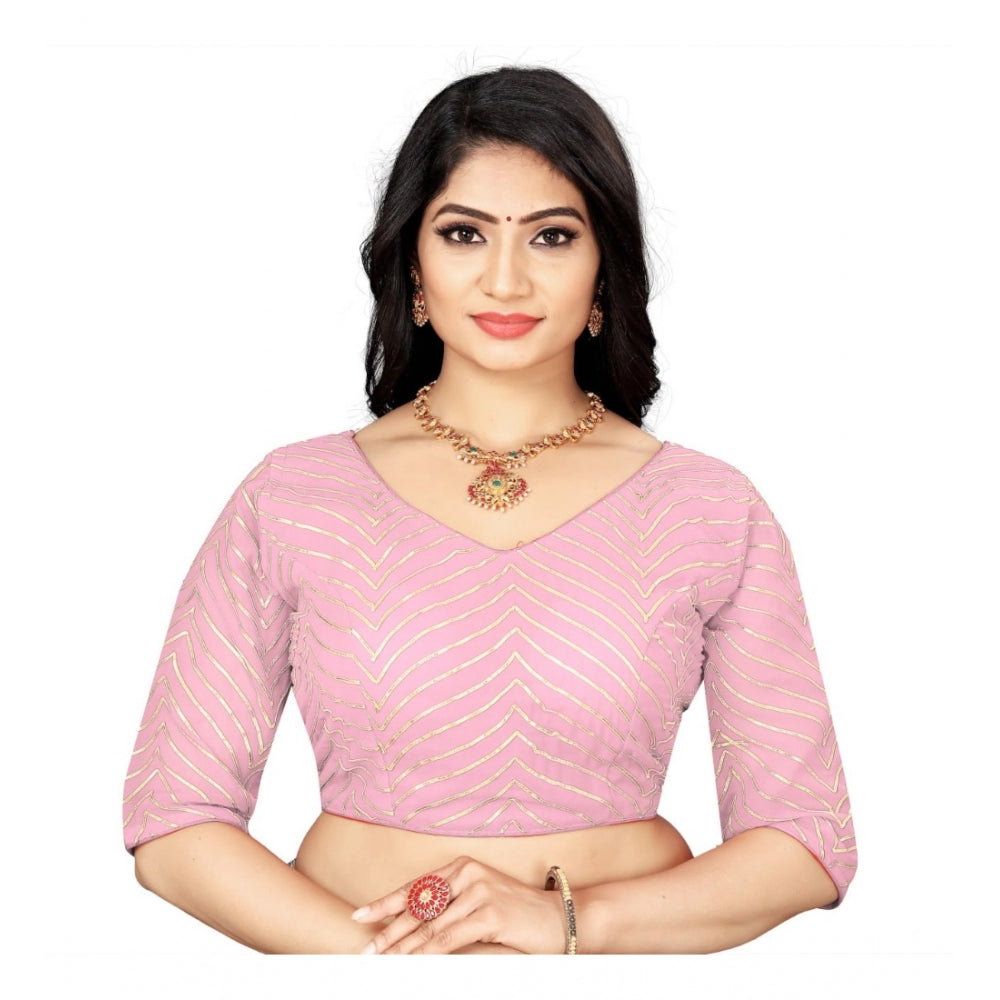 Generic Women's Georgette Embroidery Readymade Blouse (L.Pink, Size: Free Size)