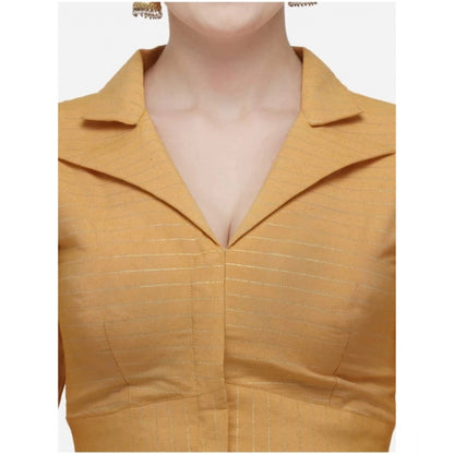 Generic Women's Cotton Striped Readymade Blouse (Mustard, Size: Free Size)