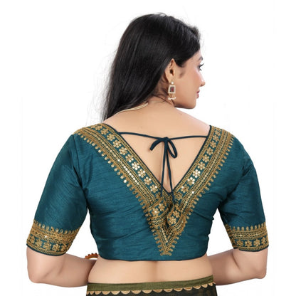 Generic Women's Banglory Embroidery Readymade Blouse (Teal, Size: Free Size)