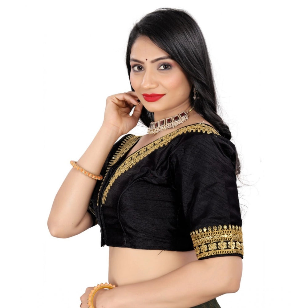 Generic Women's Banglory Embroidery Readymade Blouse (Black, Size: Free Size)