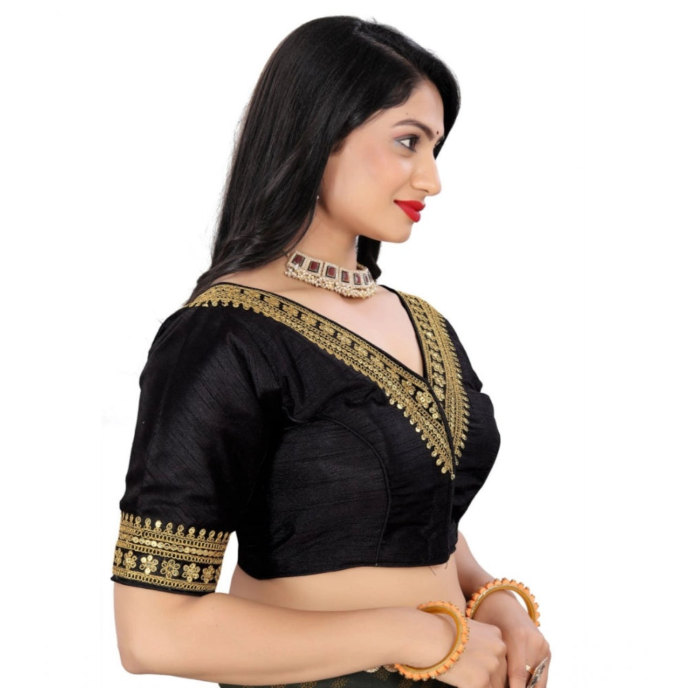 Generic Women's Banglory Embroidery Readymade Blouse (Black, Size: Free Size)