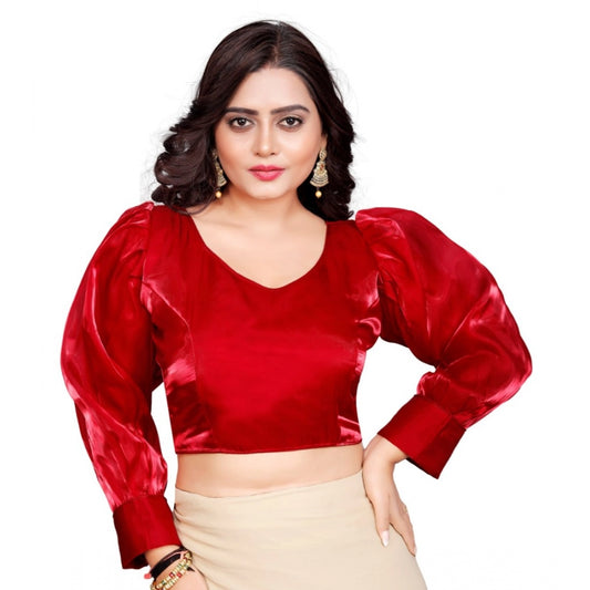 Generic Women's Organza Plain Readymade Blouse (Red, Size: Free Size)