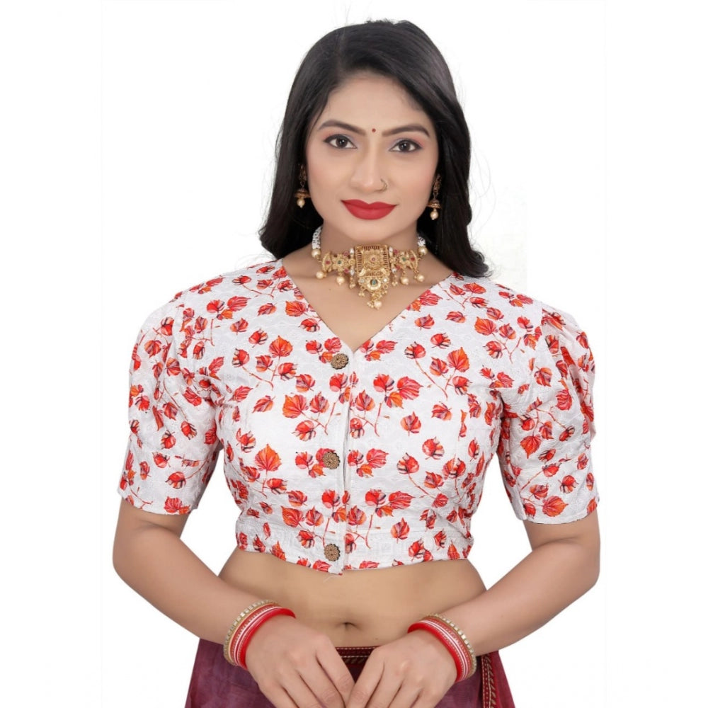 Generic Women's Cotton Blend Floral Readymade Blouse (Red, Size: Free Size)