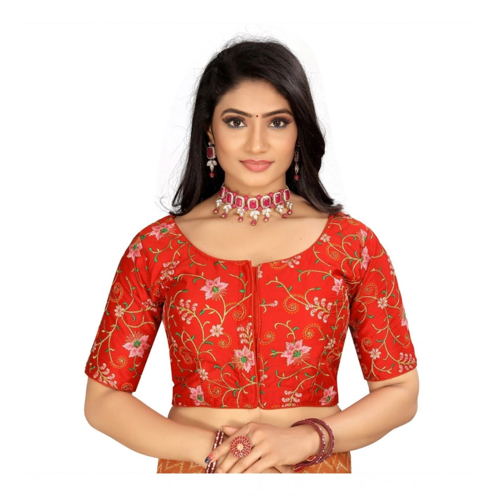 Generic Women's Satin Floral Readymade Blouse (Red, Size: Free Size)