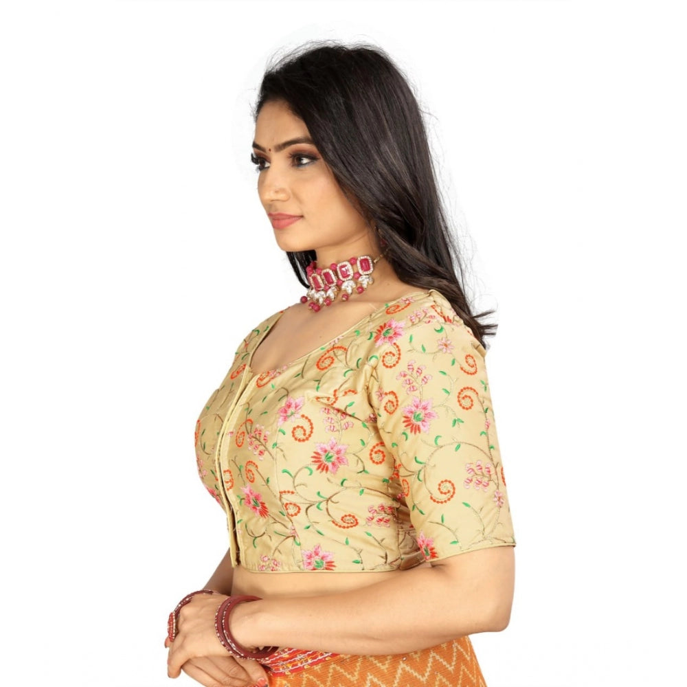 Generic Women's Satin Floral Readymade Blouse (Beige, Size: Free Size)