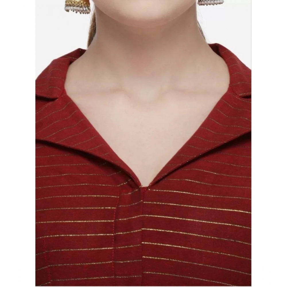 Generic Women's Cotton Striped Readymade Blouse (Maroon, Size: Free Size)