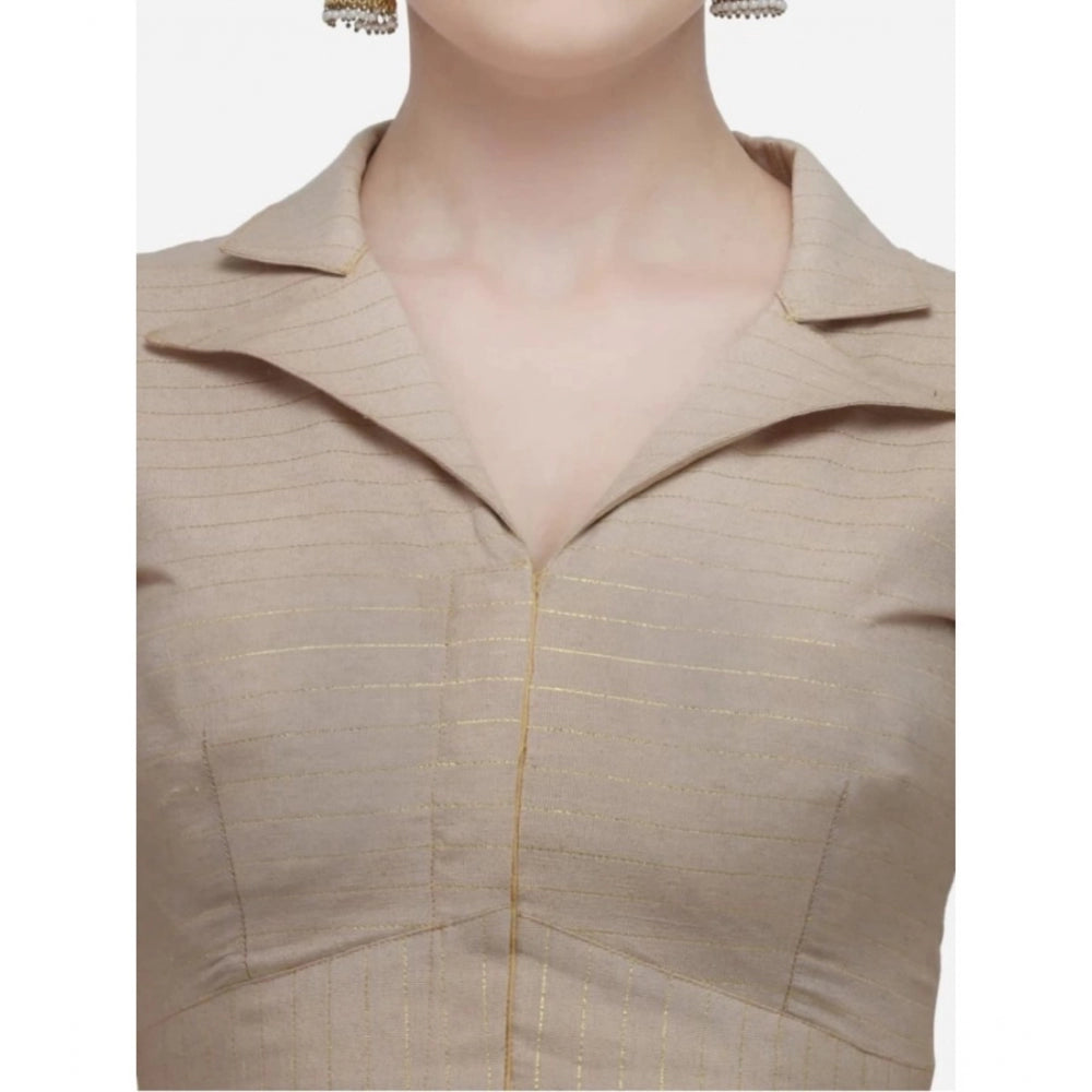 Generic Women's Cotton Striped Readymade Blouse (Beige, Size: Free Size)