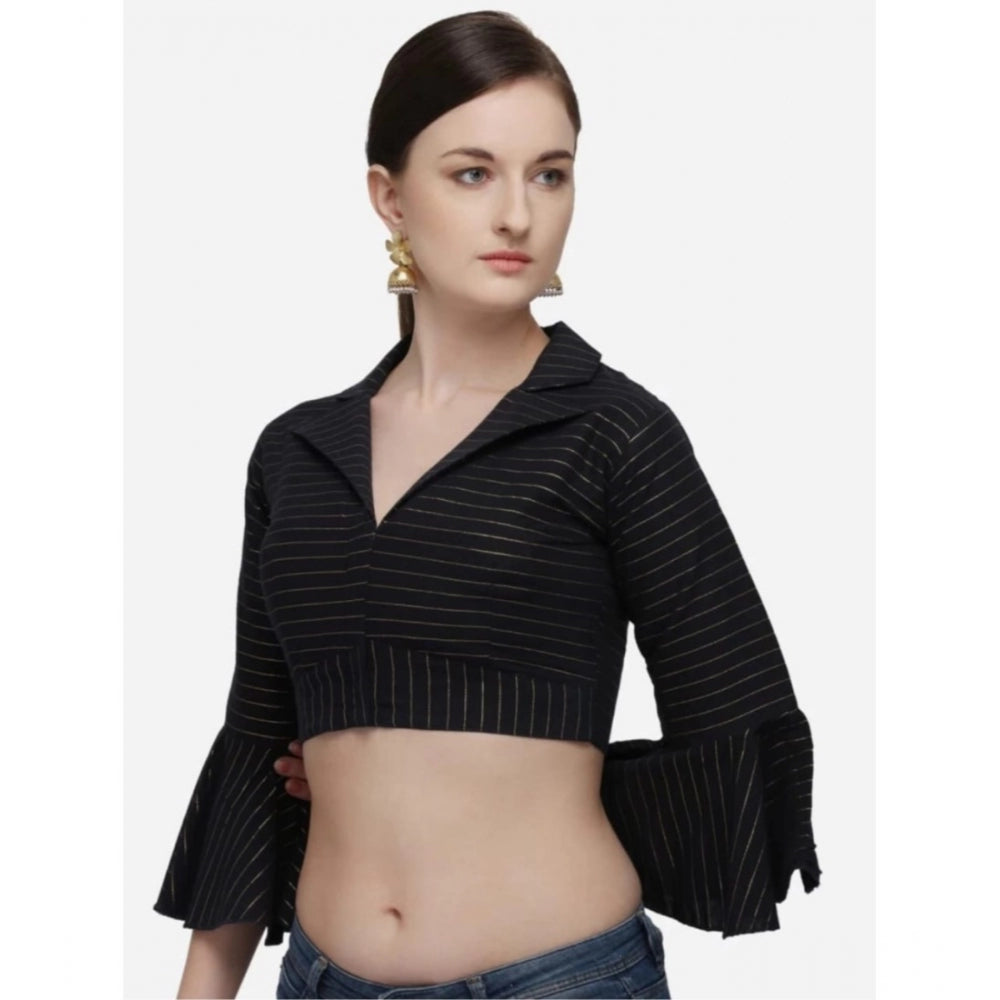 Generic Women's Cotton Striped Readymade Blouse (Black, Size: Free Size)