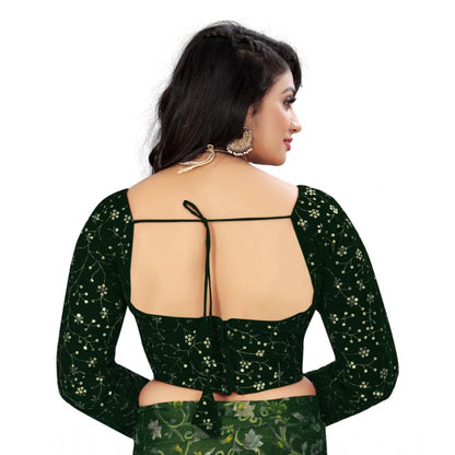 Generic Women's Velvet Embroidery Readymade Blouse (Green, Size: Free Size)