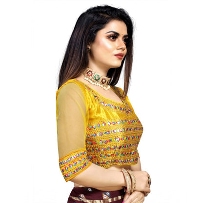 Generic Women's Phantom Silk Embroidery Readymade Blouse (Yellow, Size: Free Size)