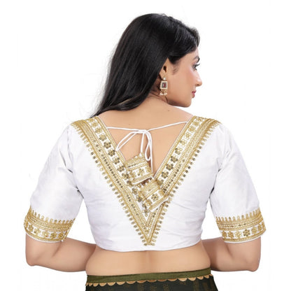 Generic Women's Banglory Embroidery Readymade Blouse (White, Size: Free Size)