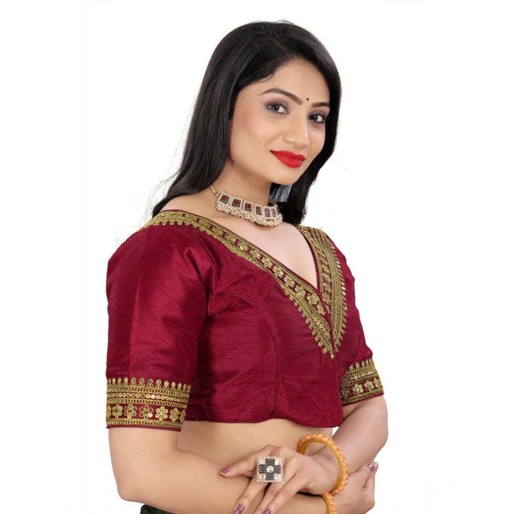 Generic Women's Banglory Embroidery Readymade Blouse (Maroon, Size: Free Size)