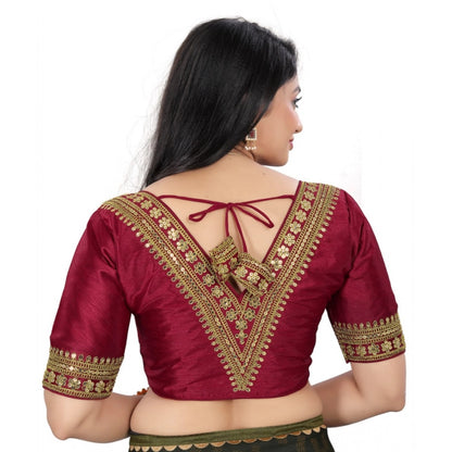 Generic Women's Banglory Embroidery Readymade Blouse (Maroon, Size: Free Size)